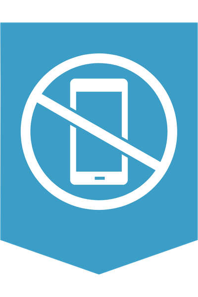 distracted badge, phone with a cancel sign around it