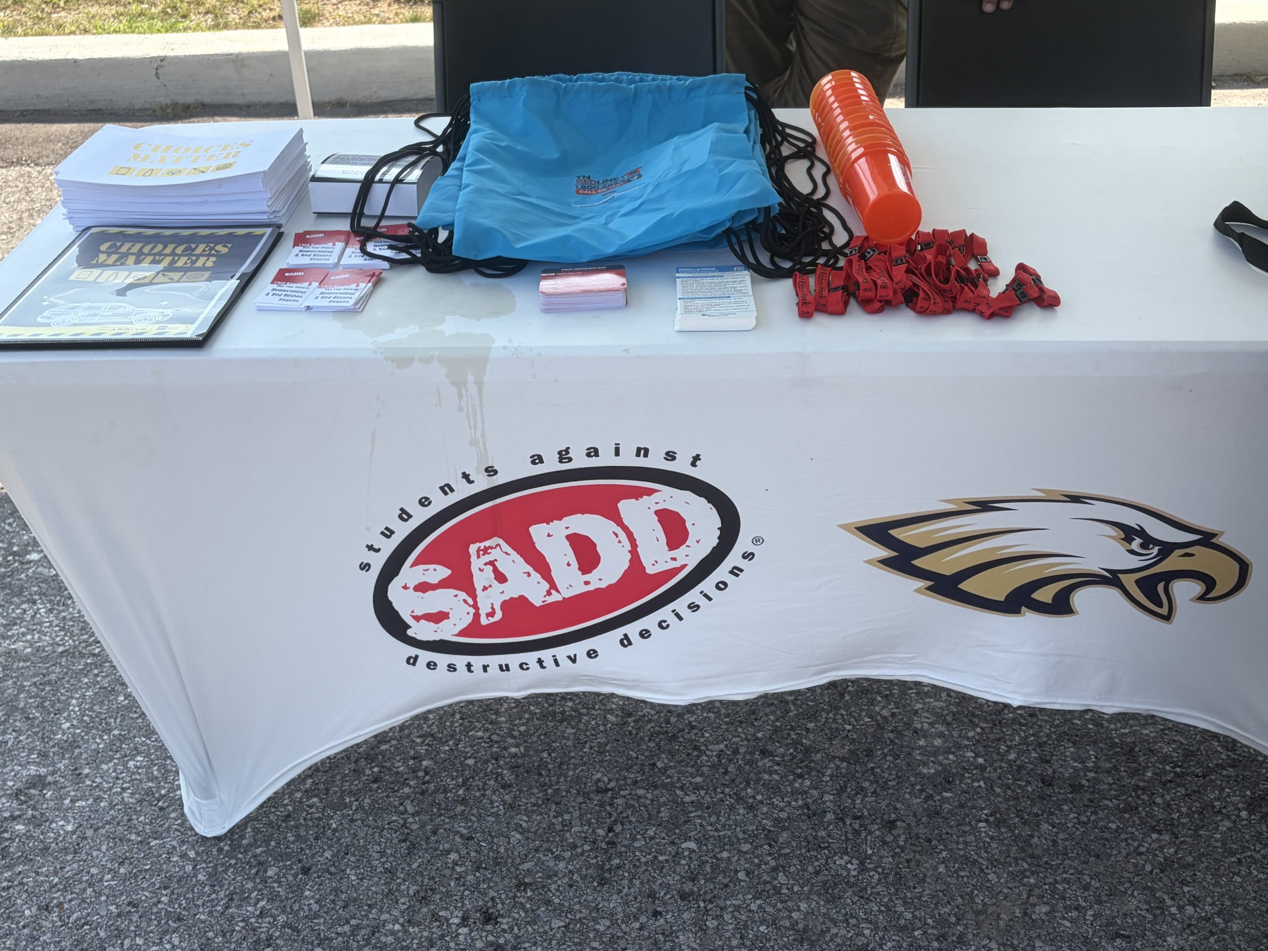 SADD table with traffic safety handouts and giveaways