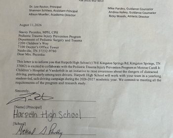 Signed participation letter on high school letterhead